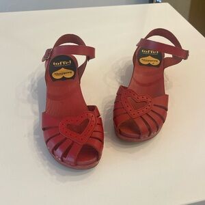 Swedish Hasbeens Red Heart low wooden heel Sandals size 36